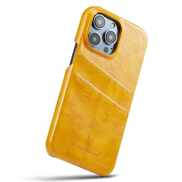 FIERRE SHANN - FIERRE SHANN iPhone 15 Pro Fodral Waxy PU Läder - Gul