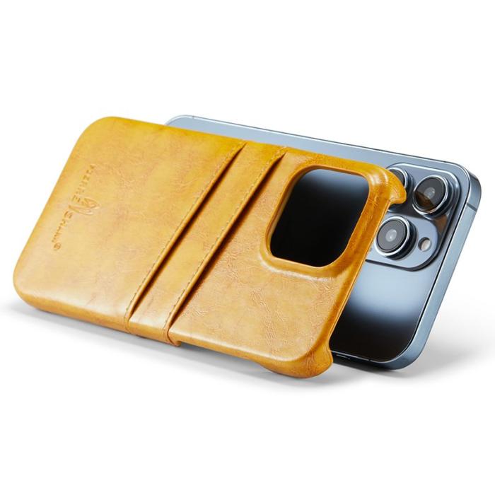 FIERRE SHANN - FIERRE SHANN iPhone 15 Pro Fodral Waxy PU Läder - Gul