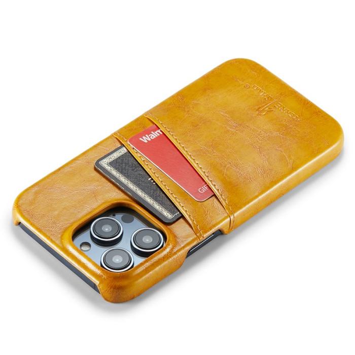 FIERRE SHANN - FIERRE SHANN iPhone 15 Pro Fodral Waxy PU Läder - Gul