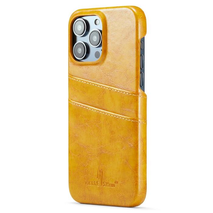 FIERRE SHANN - FIERRE SHANN iPhone 15 Pro Fodral Waxy PU Läder - Gul
