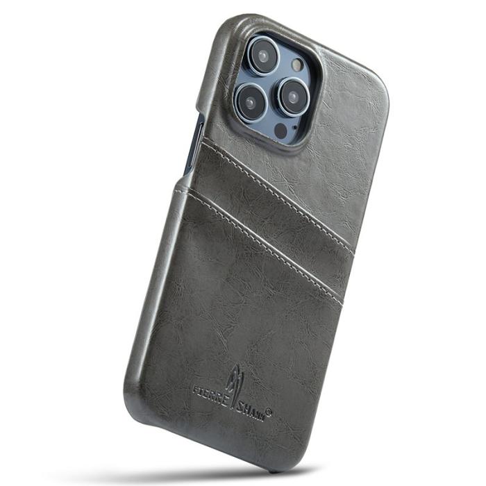 FIERRE SHANN - FIERRE SHANN iPhone 15 Pro Fodral Waxy PU Leather - Grå