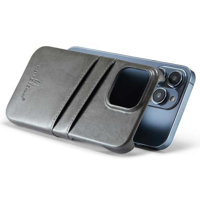 FIERRE SHANN - FIERRE SHANN iPhone 15 Pro Fodral Waxy PU Leather - Grå