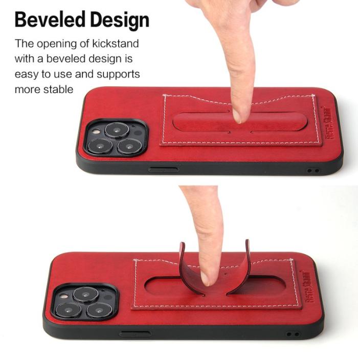 FIERRE SHANN - FIERRE SHANN iPhone 15 Pro Kickstand Fodral PU Läder - Röd