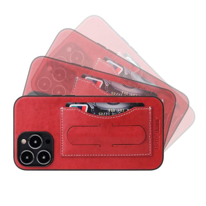 FIERRE SHANN - FIERRE SHANN iPhone 15 Pro Kickstand Fodral PU Läder - Röd