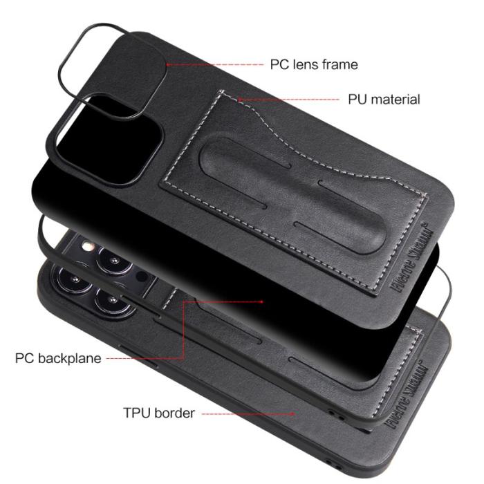 FIERRE SHANN - FIERRE SHANN iPhone 15 Pro Kickstand Fodral PU Läder - Svart