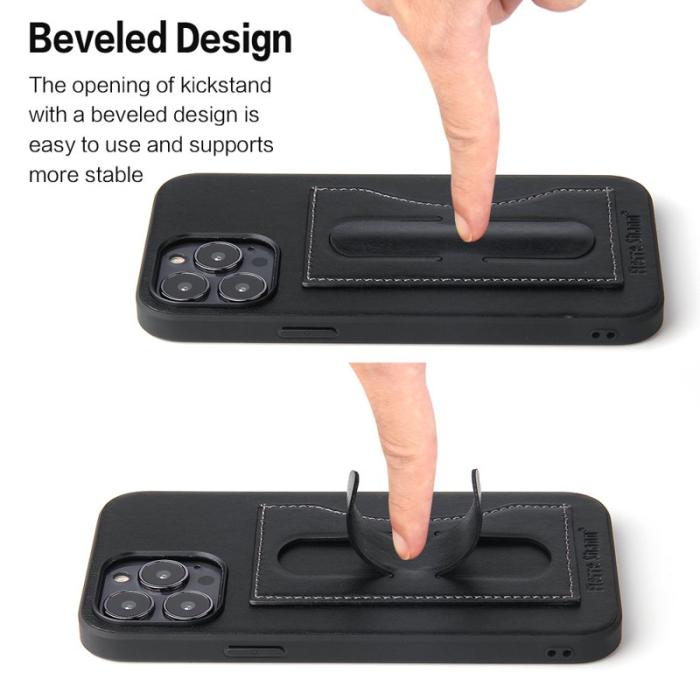 FIERRE SHANN - FIERRE SHANN iPhone 15 Pro Kickstand Fodral PU Läder - Svart