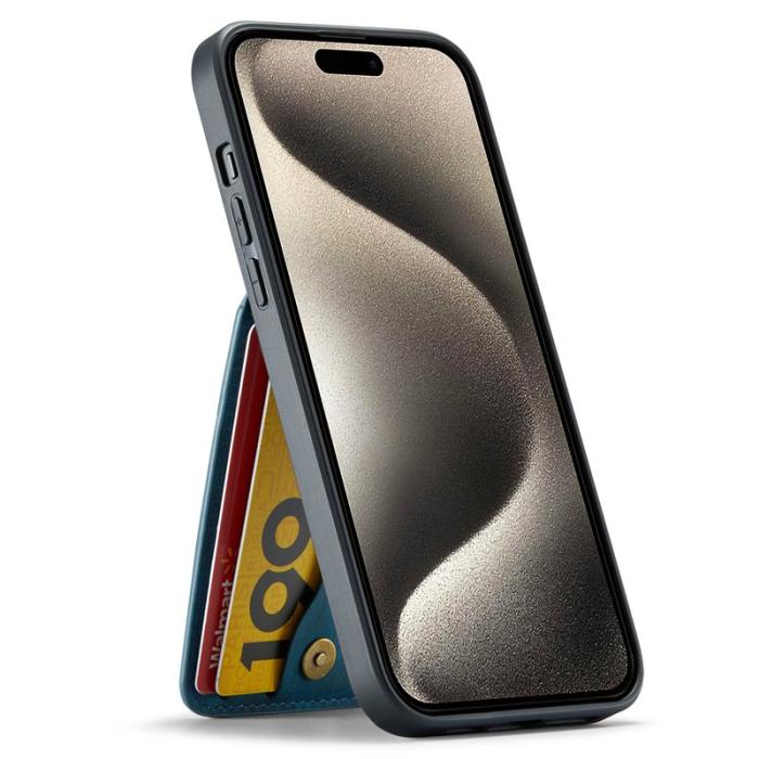 FIERRE SHANN - FIERRE SHANN iPhone 15 Pro Max Fodral Card Holder PU Läder - Blå