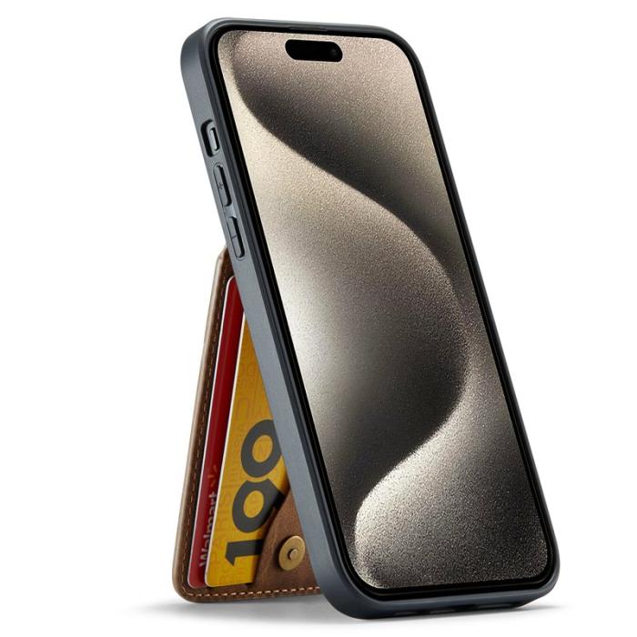 FIERRE SHANN - FIERRE SHANN iPhone 15 Pro Max Fodral Card Holder PU Läder - Brun