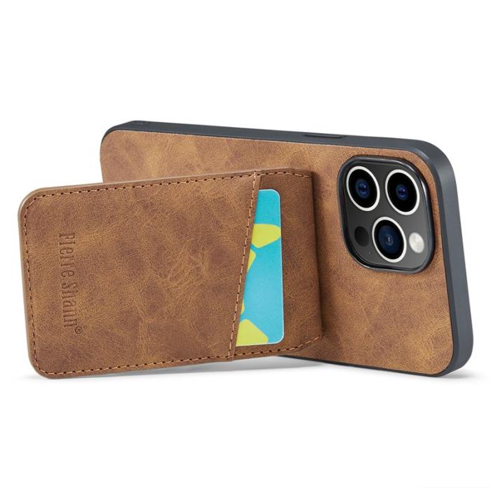 FIERRE SHANN - FIERRE SHANN iPhone 15 Pro Max Fodral Card Holder PU Läder - Brun