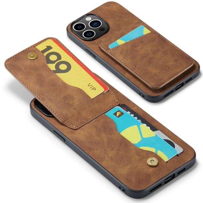 FIERRE SHANN - FIERRE SHANN iPhone 15 Pro Max Fodral Card Holder PU Läder - Brun