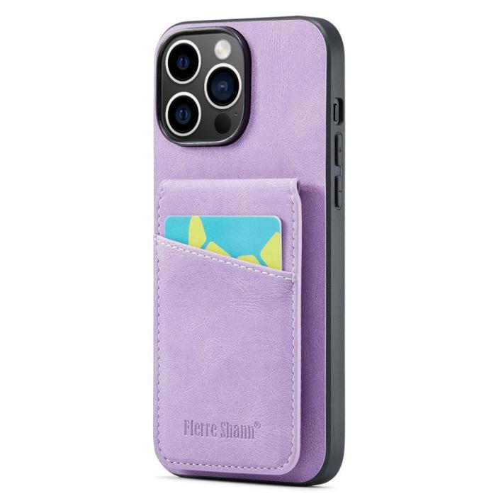 FIERRE SHANN - FIERRE SHANN iPhone 15 Pro Max Fodral Card Holder PU Läder - Lila