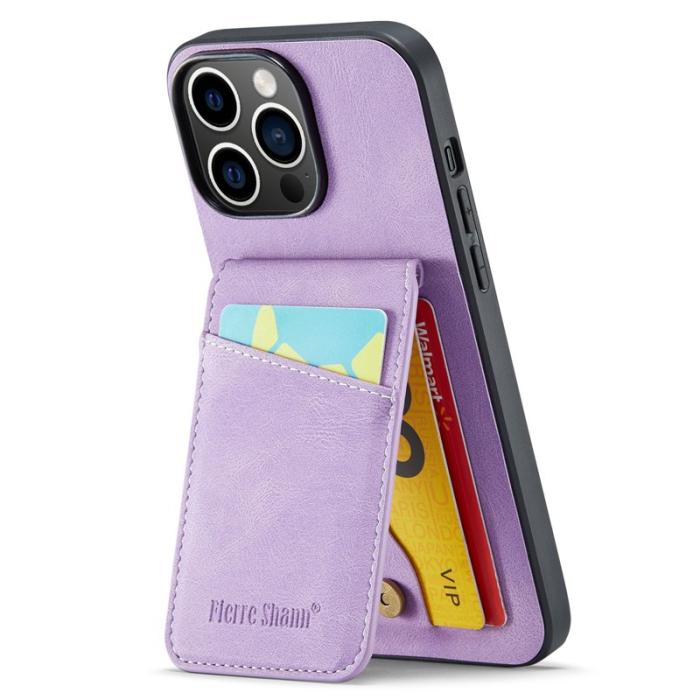 FIERRE SHANN - FIERRE SHANN iPhone 15 Pro Max Fodral Card Holder PU Läder - Lila