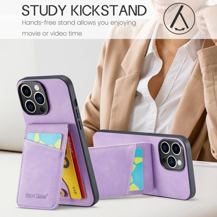 FIERRE SHANN - FIERRE SHANN iPhone 15 Pro Max Fodral Card Holder PU Läder - Lila