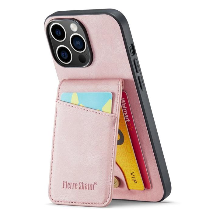 FIERRE SHANN - FIERRE SHANN iPhone 15 Pro Max Fodral Card Holder PU Läder - Pink