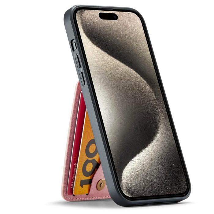 FIERRE SHANN - FIERRE SHANN iPhone 15 Pro Max Fodral Card Holder PU Läder - Pink