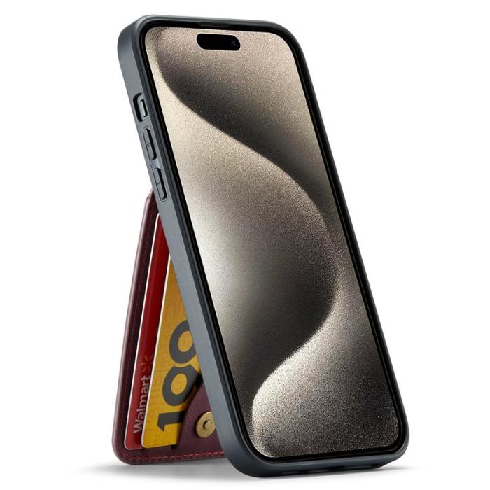 FIERRE SHANN - FIERRE SHANN iPhone 15 Pro Max Fodral Card Holder PU Läder - Röd