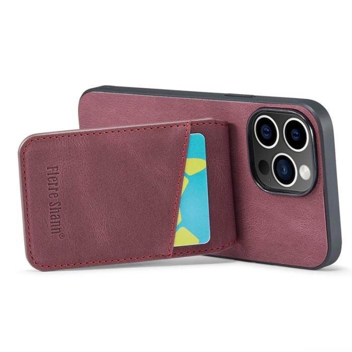 FIERRE SHANN - FIERRE SHANN iPhone 15 Pro Max Fodral Card Holder PU Läder - Röd