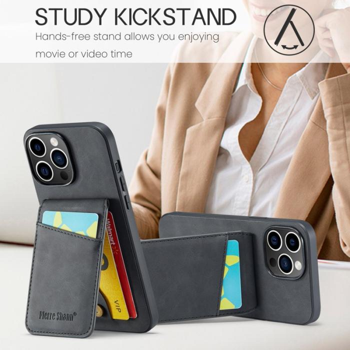 FIERRE SHANN - FIERRE SHANN iPhone 15 Pro Max Fodral Card Holder PU Läder - Svart