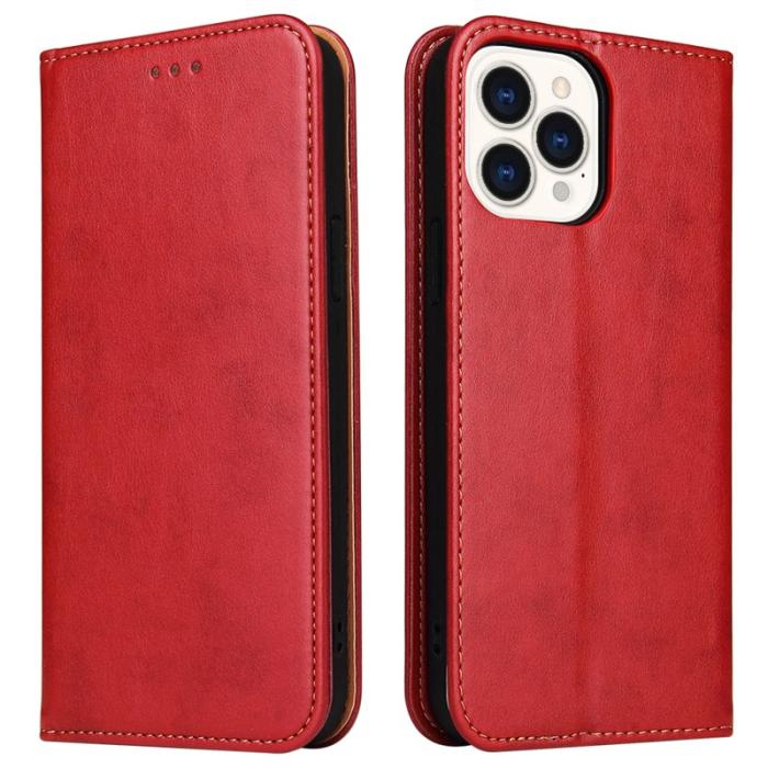 FIERRE SHANN - FIERRE SHANN iPhone 15 Pro Max Fodral - Texturerat PU Läder - Röd