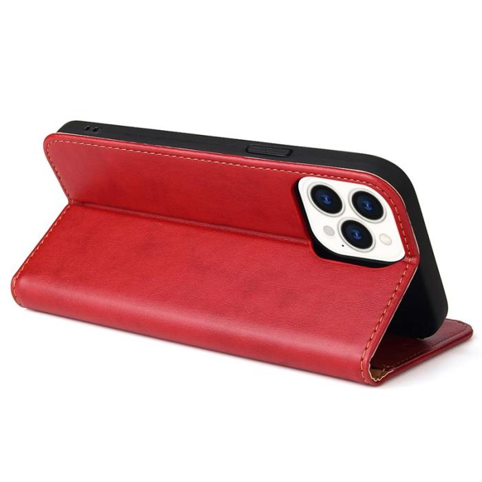 FIERRE SHANN - FIERRE SHANN iPhone 15 Pro Max Fodral - Texturerat PU Läder - Röd
