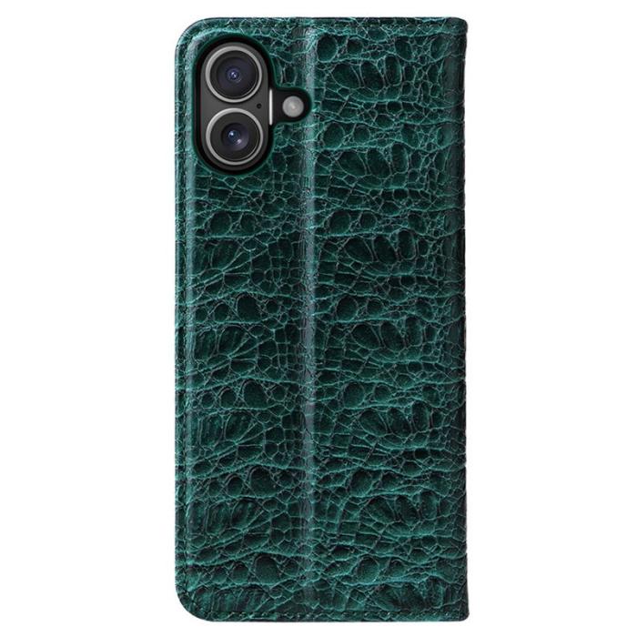 FIERRE SHANN - FIERRE SHANN iPhone 16 Fodral Äkta läder Krokodilstruktur - Grön