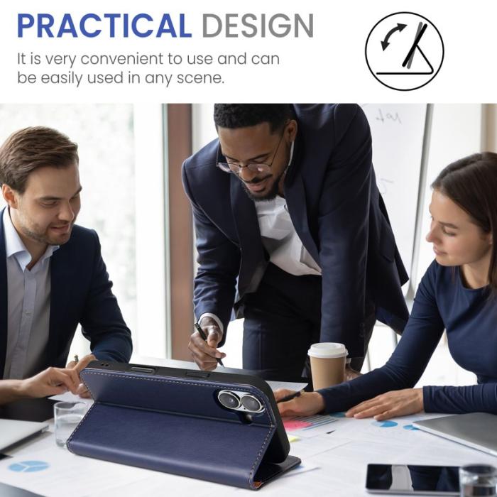 FIERRE SHANN - FIERRE SHANN iPhone 16 Fodral PU Läder Flip Ställ - Blå