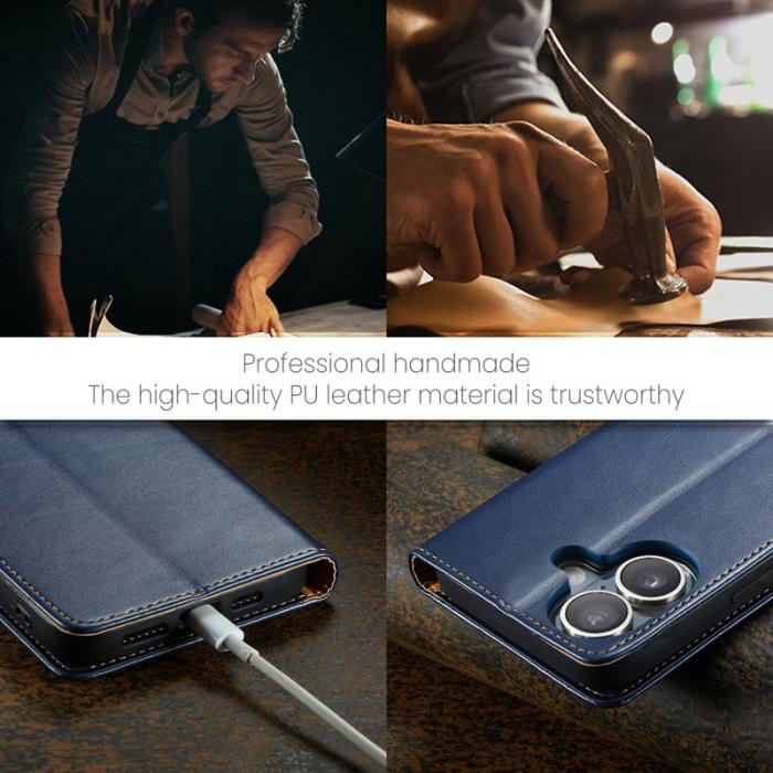 FIERRE SHANN - FIERRE SHANN iPhone 16 Fodral PU Läder Flip Ställ - Blå