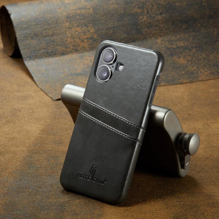 FIERRE SHANN - FIERRE SHANN iPhone 16 Fodral Waxy PU Läder - Grå