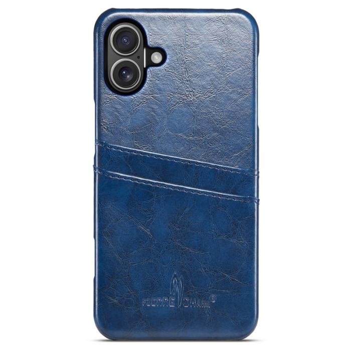 FIERRE SHANN - FIERRE SHANN iPhone 16 Fodral Waxy PU Leather - Blå
