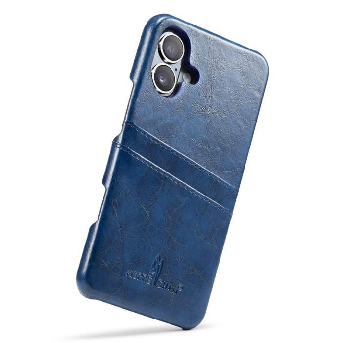 FIERRE SHANN - FIERRE SHANN iPhone 16 Fodral Waxy PU Leather - Blå