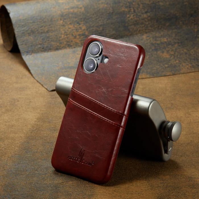 FIERRE SHANN - FIERRE SHANN iPhone 16 Fodral Waxy PU Leather - Brun