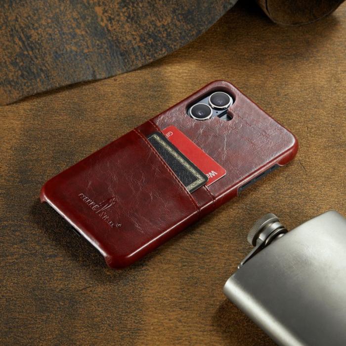 FIERRE SHANN - FIERRE SHANN iPhone 16 Fodral Waxy PU Leather - Brun