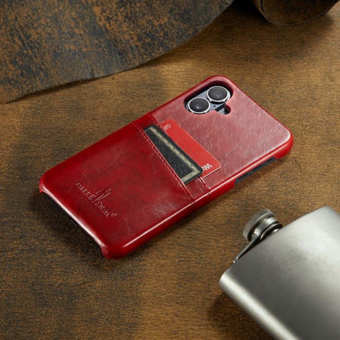 FIERRE SHANN - FIERRE SHANN iPhone 16 Fodral Waxy PU Leather - Röd