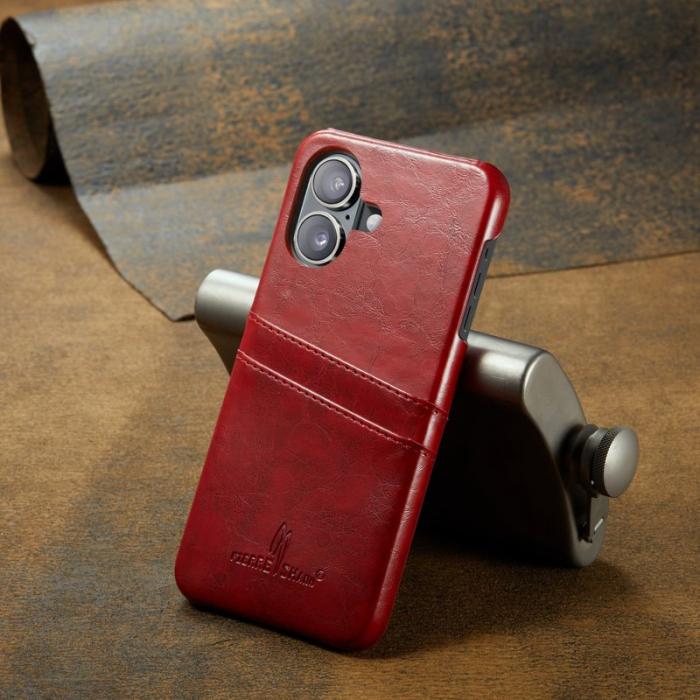 FIERRE SHANN - FIERRE SHANN iPhone 16 Plus Fodral Äkta läder - Röd