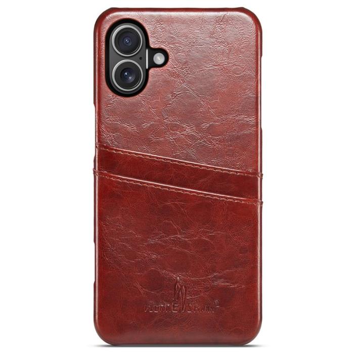 FIERRE SHANN - FIERRE SHANN iPhone 16 Plus Fodral Waxy PU Läder - Brun