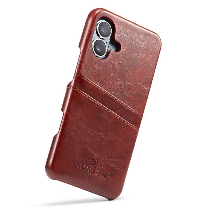 FIERRE SHANN - FIERRE SHANN iPhone 16 Plus Fodral Waxy PU Läder - Brun