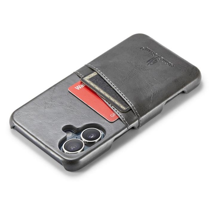 FIERRE SHANN - FIERRE SHANN iPhone 16 Plus Fodral - Waxy PU Läder - Grå