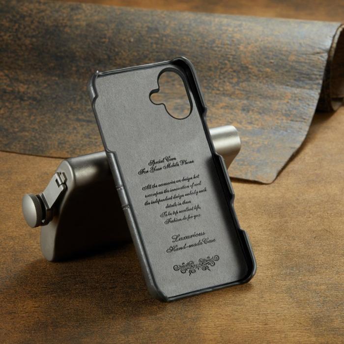 FIERRE SHANN - FIERRE SHANN iPhone 16 Plus Fodral - Waxy PU Läder - Grå