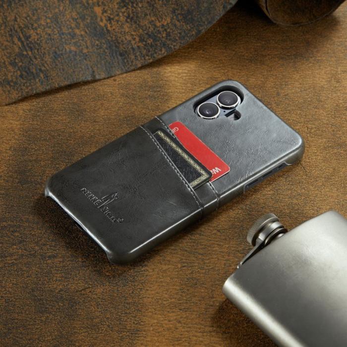 FIERRE SHANN - FIERRE SHANN iPhone 16 Plus Fodral - Waxy PU Läder - Grå