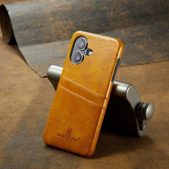 FIERRE SHANN - FIERRE SHANN iPhone 16 Plus Fodral - Waxy PU Leather - Gul