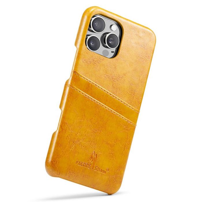 FIERRE SHANN - FIERRE SHANN iPhone 16 Pro Fodral Waxy PU Läder - Gul