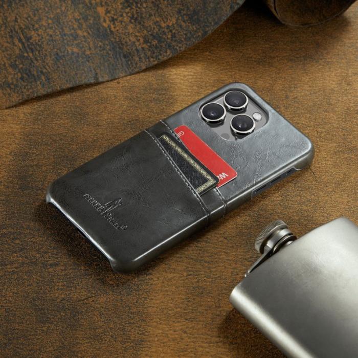 FIERRE SHANN - FIERRE SHANN iPhone 16 Pro Fodral - Waxy PU Leather - Grå