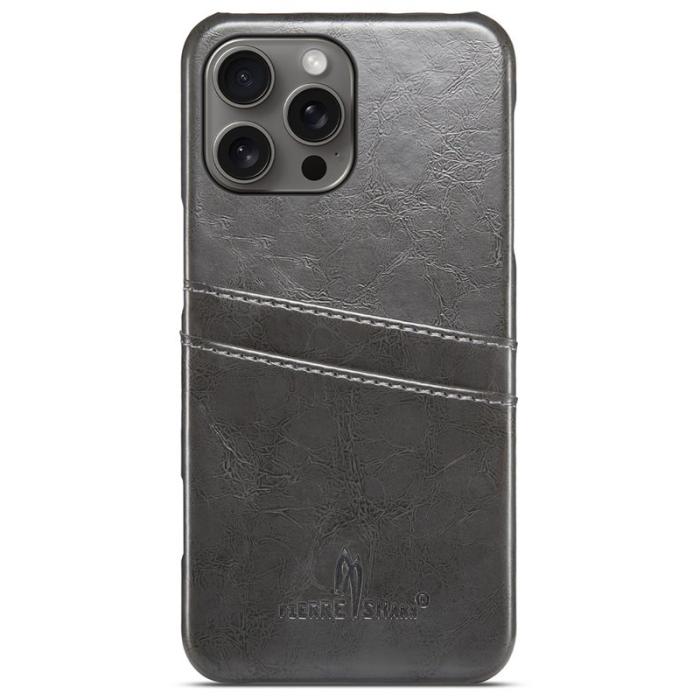 FIERRE SHANN - FIERRE SHANN iPhone 16 Pro Max Fodral Äkta läder - Grå