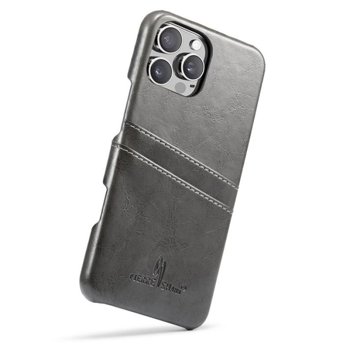 FIERRE SHANN - FIERRE SHANN iPhone 16 Pro Max Fodral Äkta läder - Grå