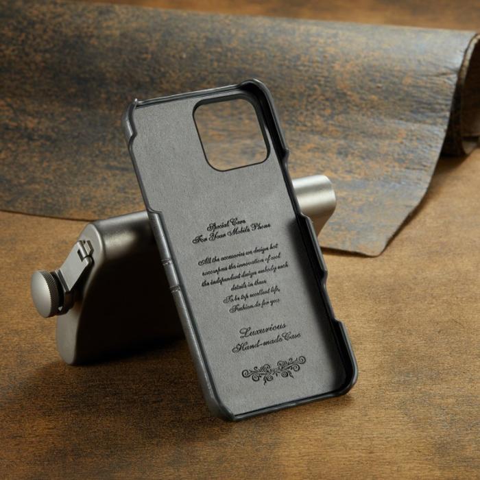 FIERRE SHANN - FIERRE SHANN iPhone 16 Pro Max Fodral Äkta läder - Grå