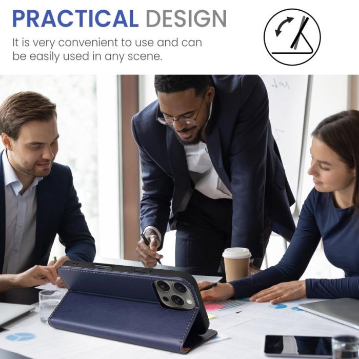 FIERRE SHANN - FIERRE SHANN iPhone 16 Pro Max Fodral PU Läder - Blå