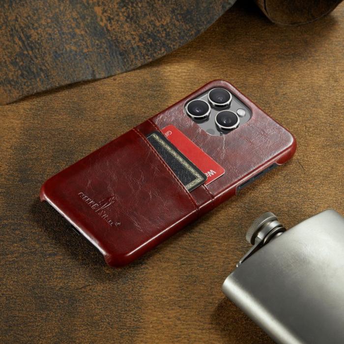 FIERRE SHANN - FIERRE SHANN iPhone 16 Pro Max Fodral - Waxy PU Läder - Brun