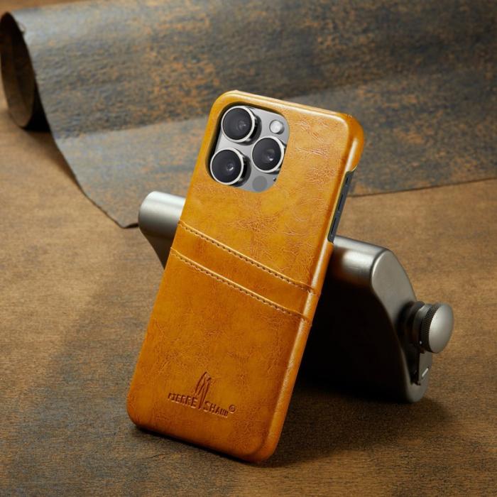 FIERRE SHANN - FIERRE SHANN iPhone 16 Pro Max Fodral - Waxy PU Leather - Gul