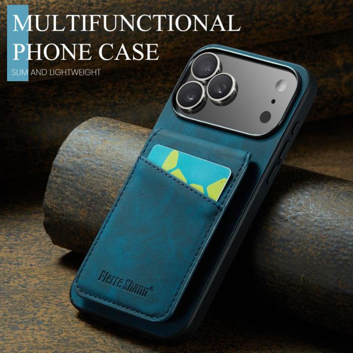 FIERRE SHANN - FIERRE SHANN iPhone 17 Pro Fodral Card Holder Äkta läder - Blå