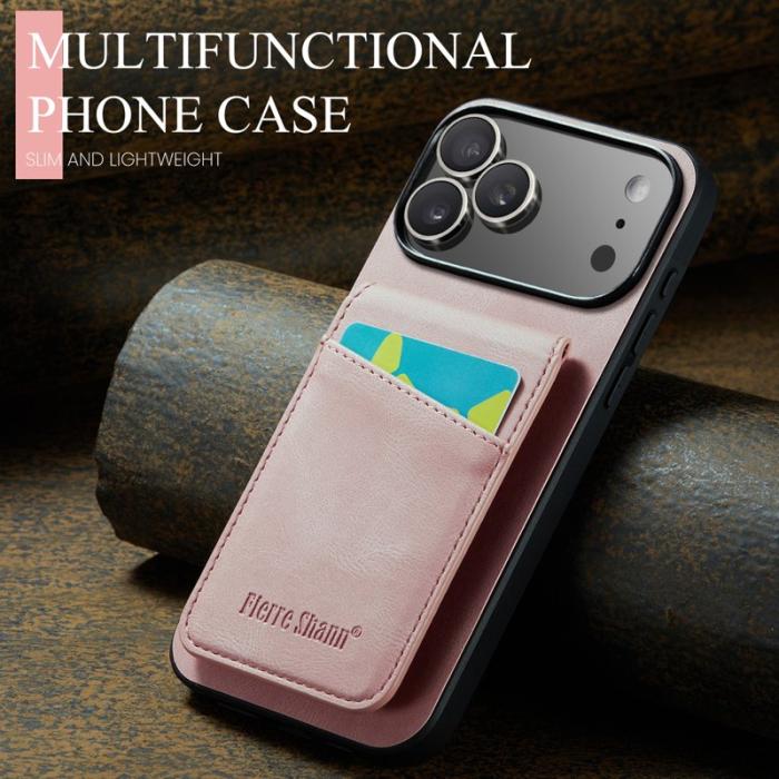 FIERRE SHANN - FIERRE SHANN iPhone 17 Pro Fodral Card Holder Äkta läder - Rosa